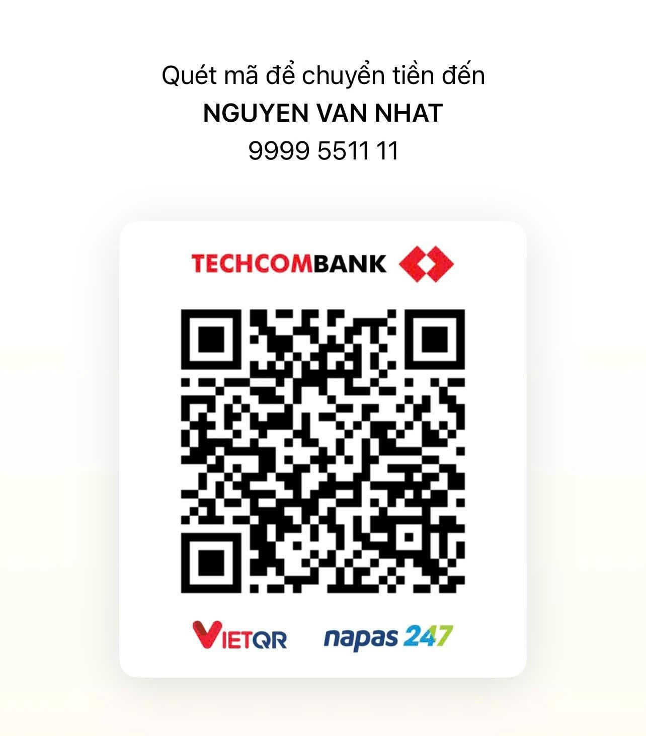 Mã QR thanh toán Techcombank, chủ tài khoản NGUYEN VAN NHAT