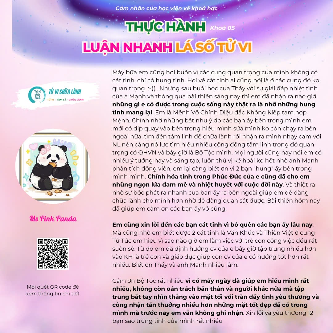 Cảm nhận học viên Tử Vi Chữa Lành
