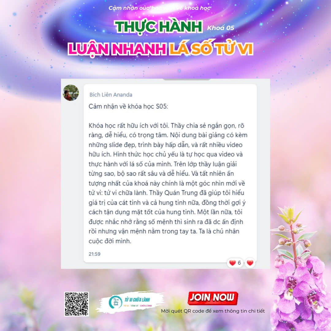 Cảm nhận học viên Tử Vi Chữa Lành