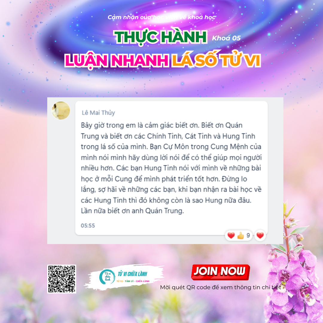 Cảm nhận học viên Tử Vi Chữa Lành