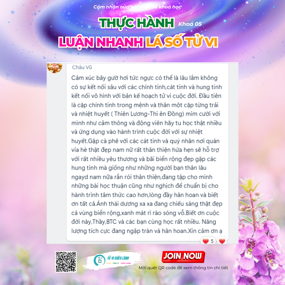 Cảm nhận học viên Tử Vi Chữa Lành