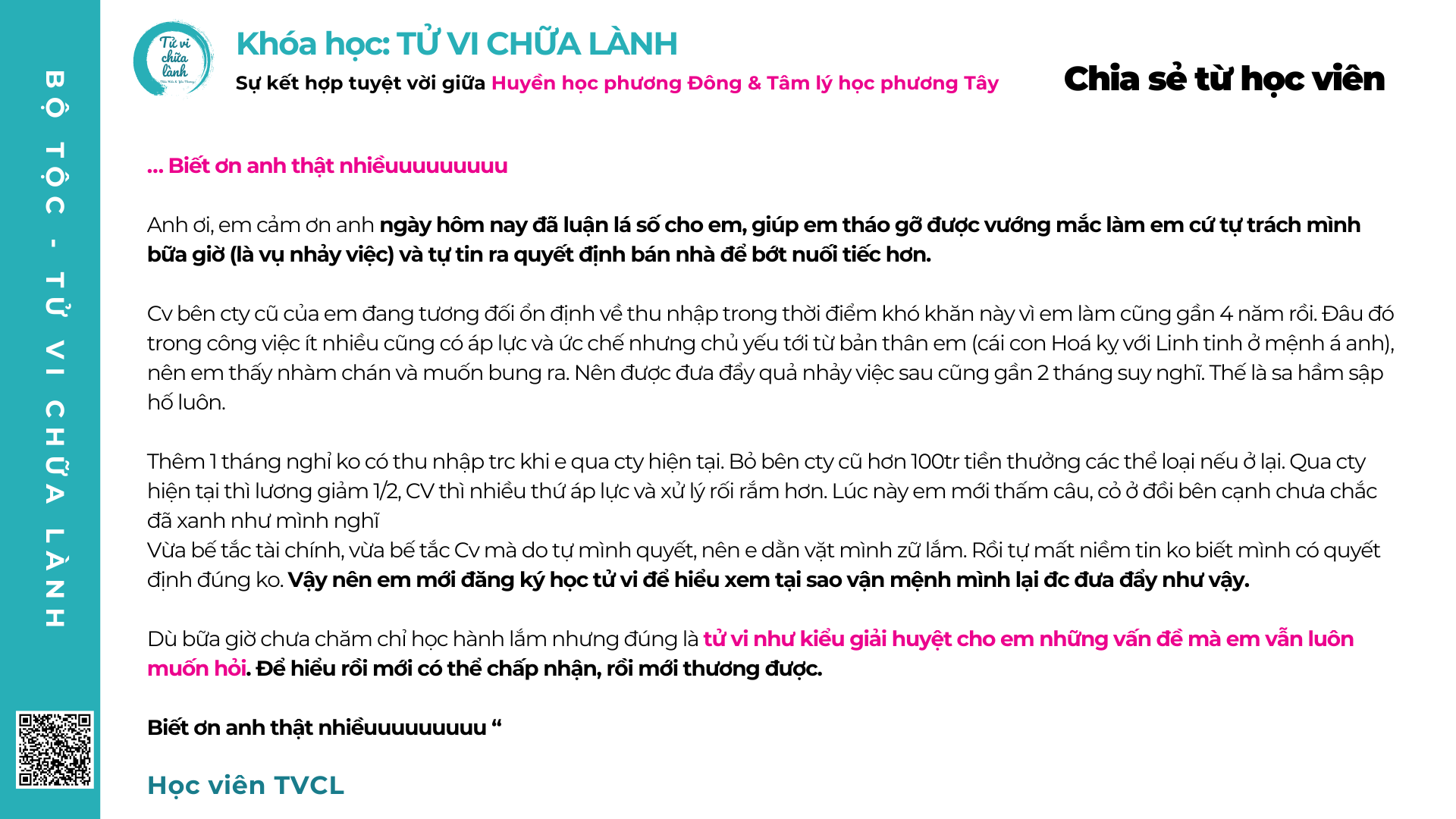 Cảm nhận học viên Tử Vi Chữa Lành