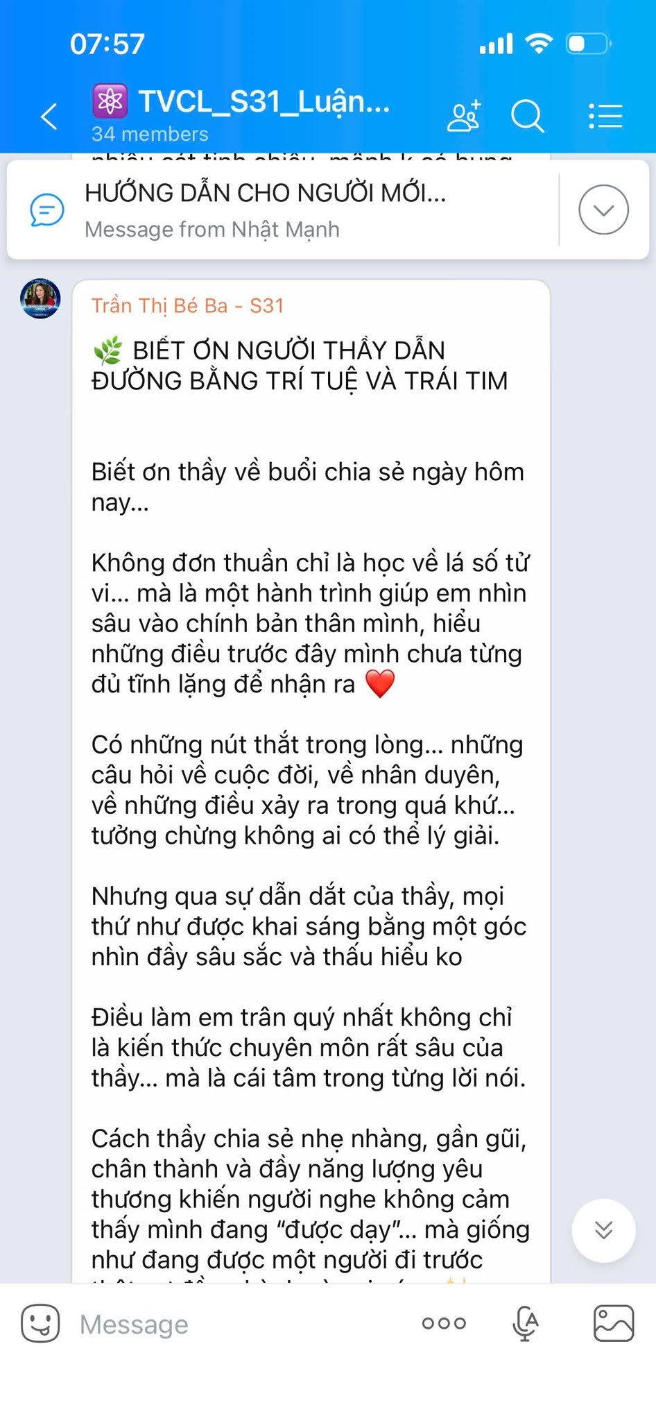 Trần Thị Bé Ba · Lớp S31 · Phần 1: Cảm nhận về sự dẫn dắt gần gũi và hành trình hiểu bản thân.